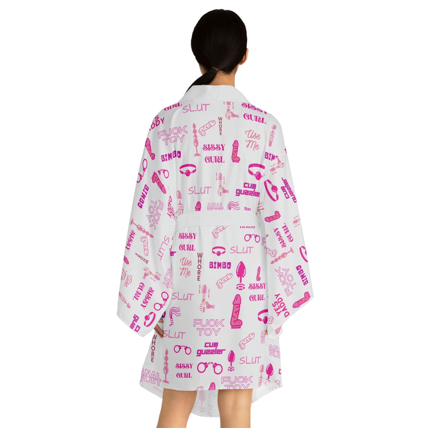 Sissy humiliation print Long Sleeve Kimono Robe