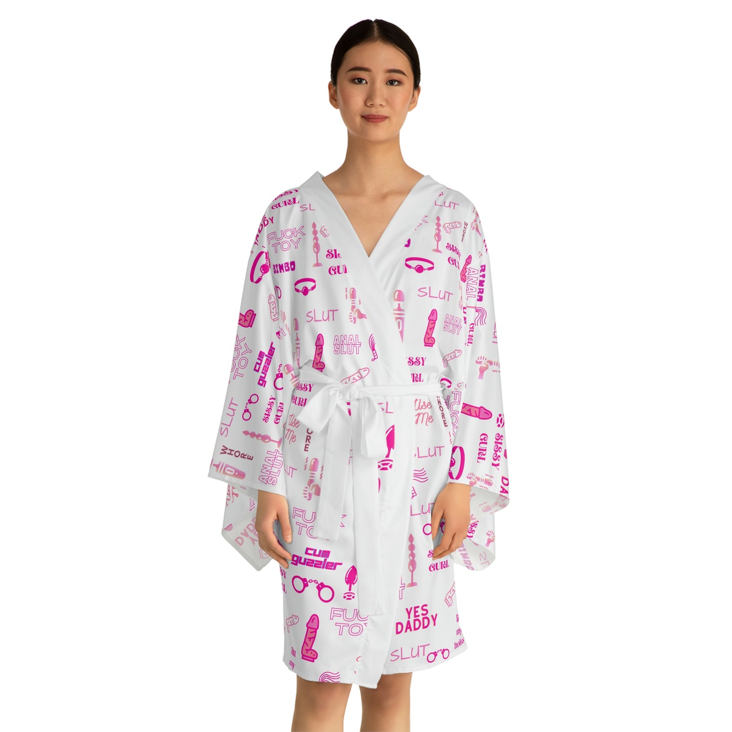 Sissy humiliation print Long Sleeve Kimono Robe