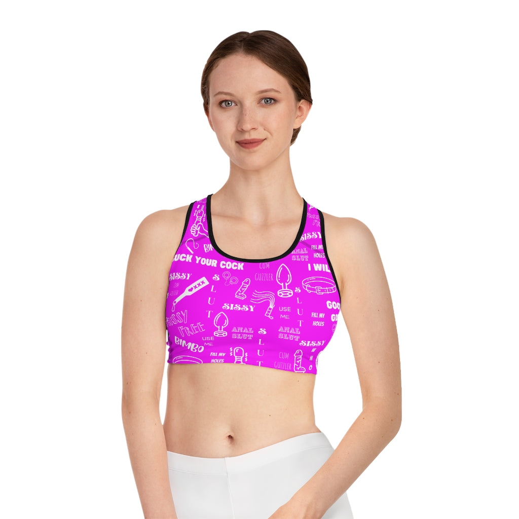 Sissy Print T shirt Sports Bra (AOP). Feminization. Sissification. Sisst clothing. Sissy Crop top