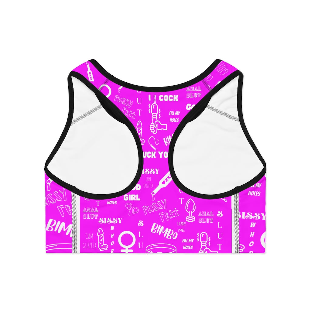 Sissy Print T shirt Sports Bra (AOP). Feminization. Sissification. Sisst clothing. Sissy Crop top