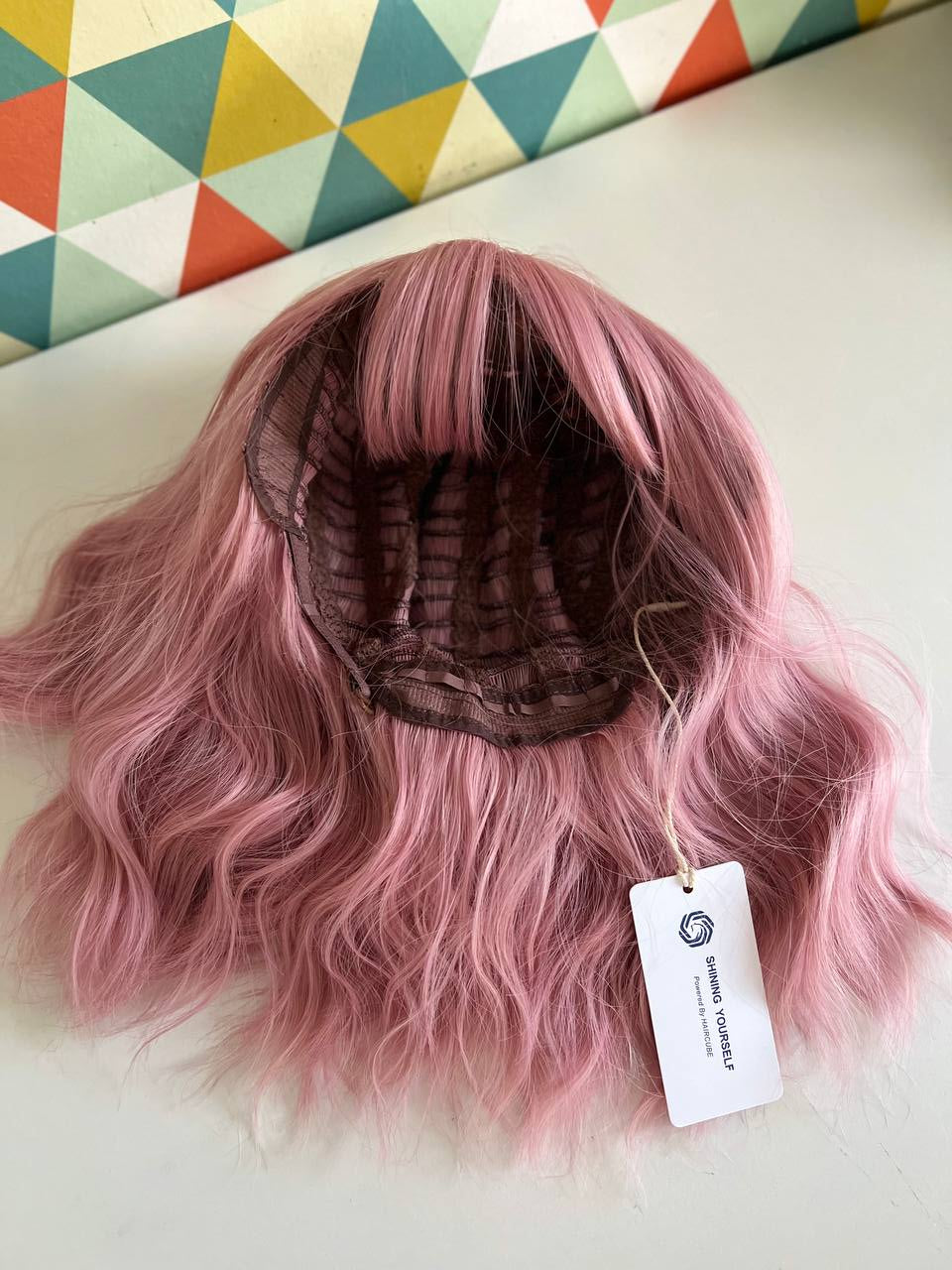 Pink or Blonde Wig With Bangs Medium Length Bob Wavy Wig Lolita Heat Resistant Fibers