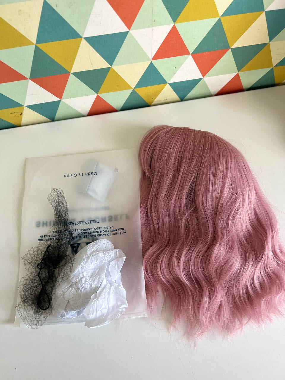 Pink or Blonde Wig With Bangs Medium Length Bob Wavy Wig Lolita Heat Resistant Fibers
