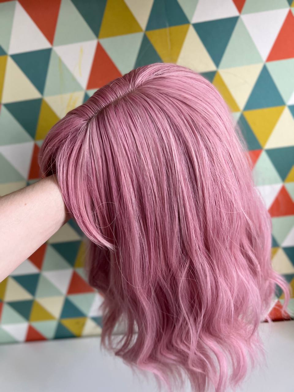 Pink or Blonde Wig With Bangs Medium Length Bob Wavy Wig Lolita Heat Resistant Fibers