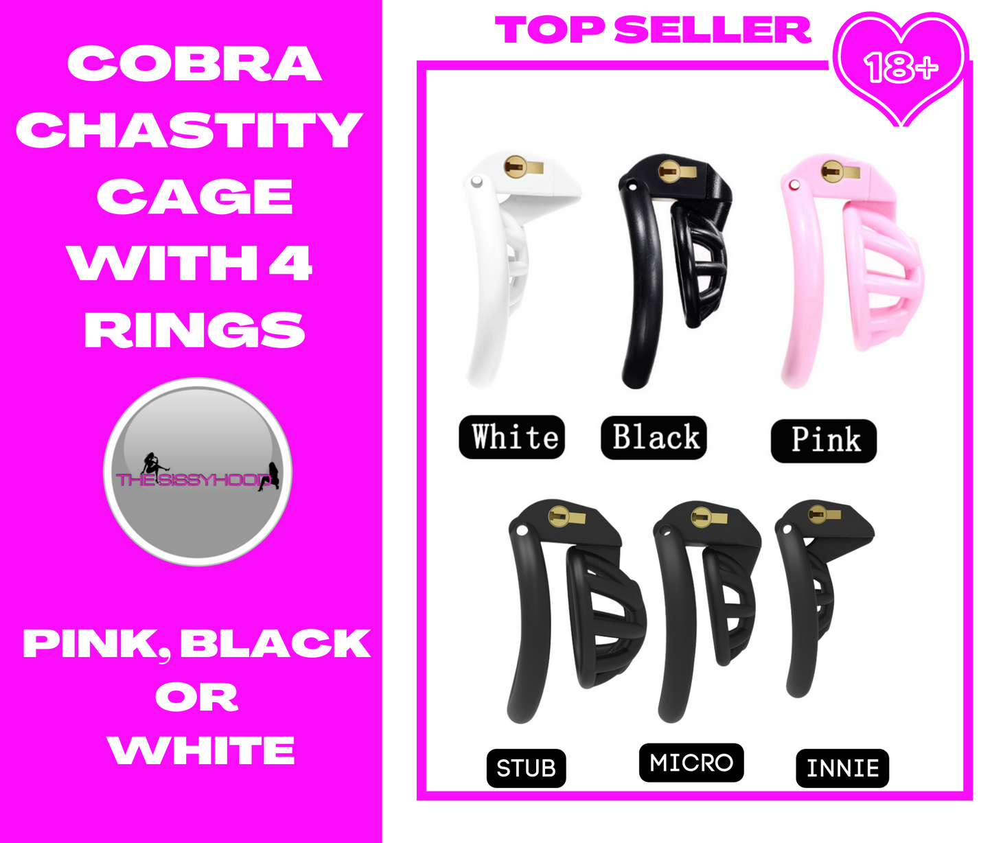 Cobra Male Chastity Device Positive/Negative With 4 Penis Rings,Super Small Cock Cage,BDSM Sex Toys For Men Gay