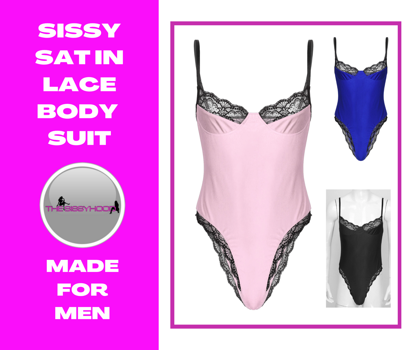Men Lace Trimming Bodycon Bodysuit Sissy Spaghetti Strap Sleeveless Unlined Wireless Bra Lingerie Teddies Catsuit