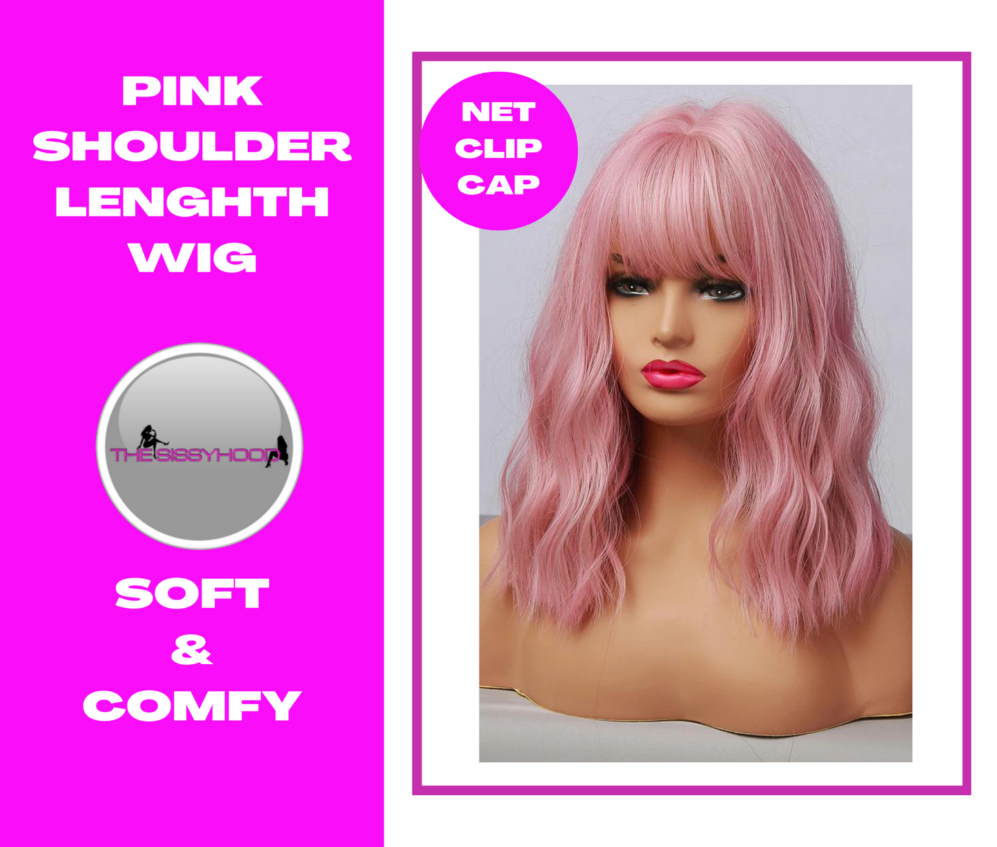 Pink or Blonde Wig With Bangs Medium Length Bob Wavy Wig Lolita Heat Resistant Fibers