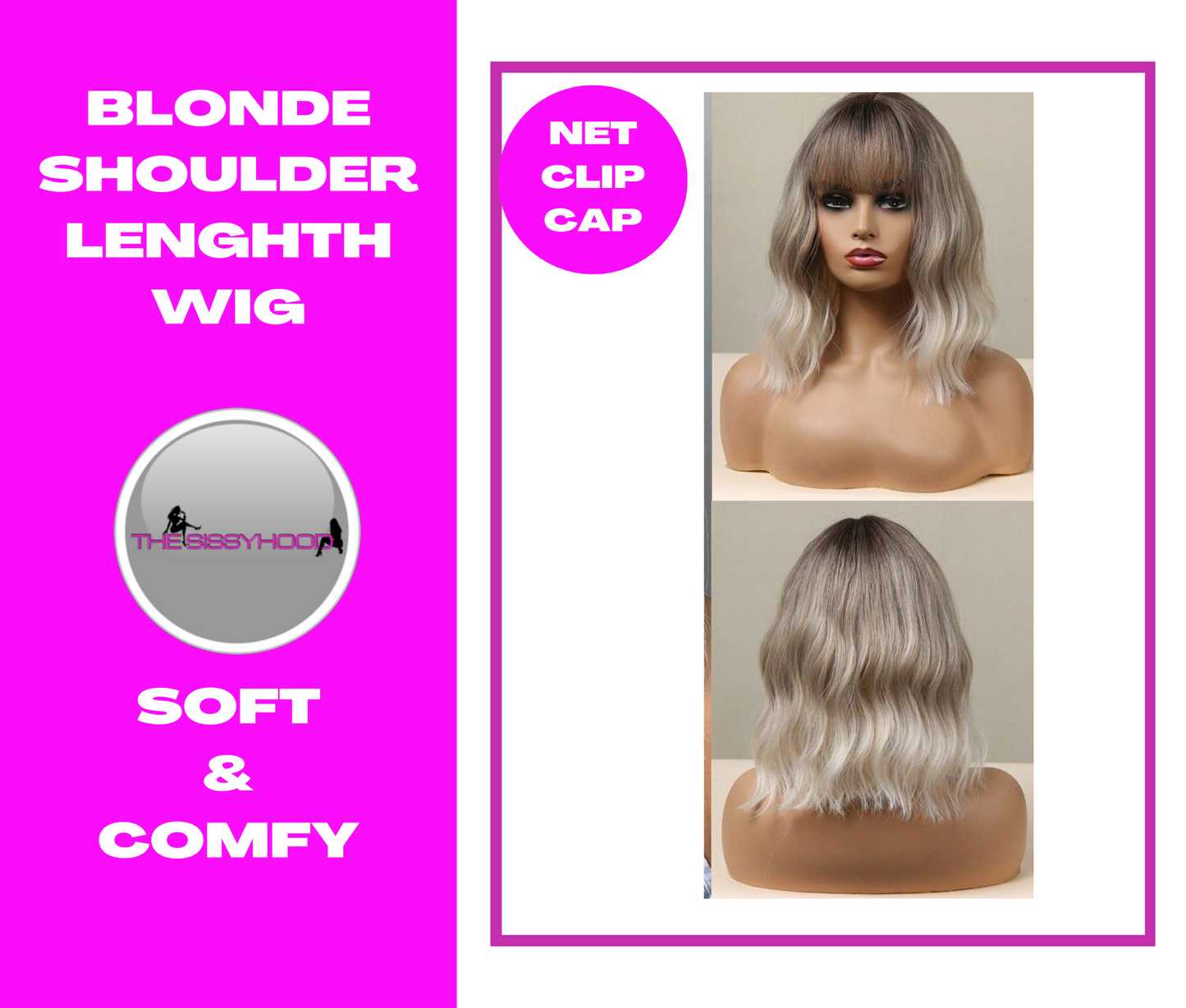 Pink or Blonde Wig With Bangs Medium Length Bob Wavy Wig Lolita Heat Resistant Fibers