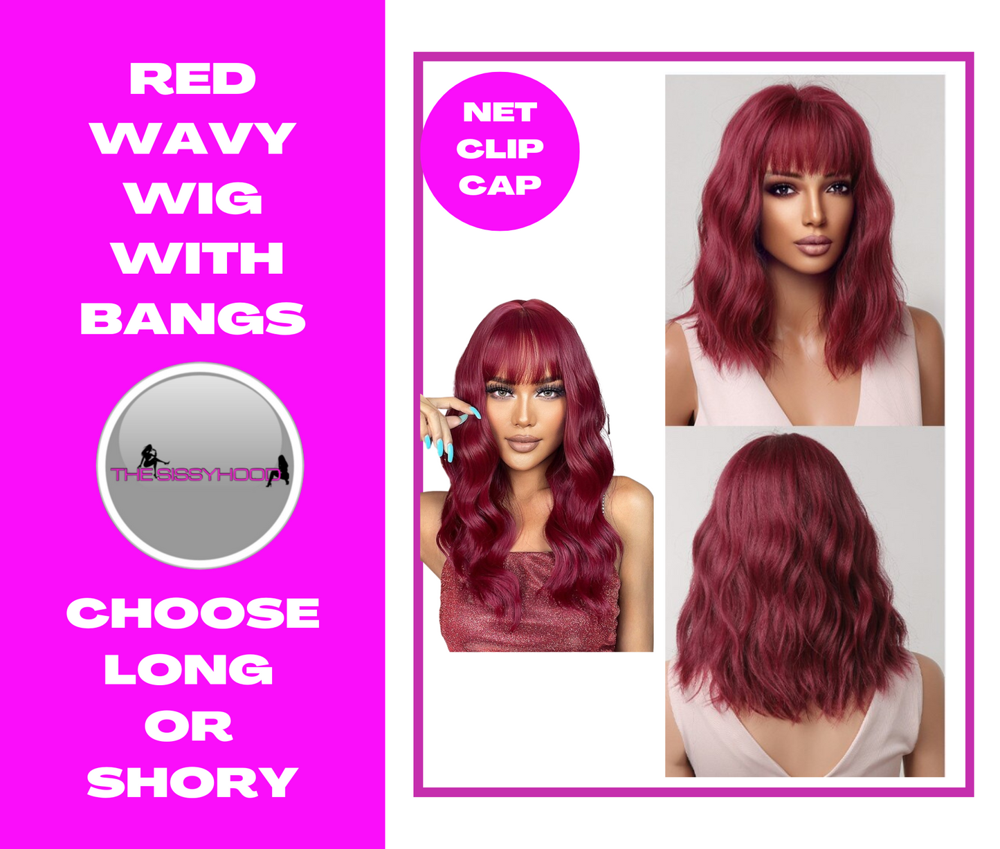 RED Synthetic Wigs with Bang Long Natural Wavy Hair Wig Heat Resistant