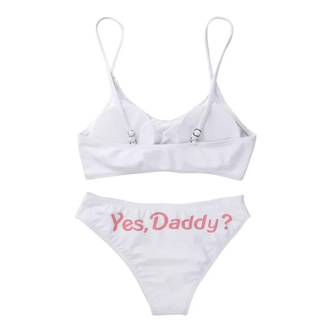 Yes Daddy please Printed Mini Camisole Bra Crop Tops with Briefs Underwear Set