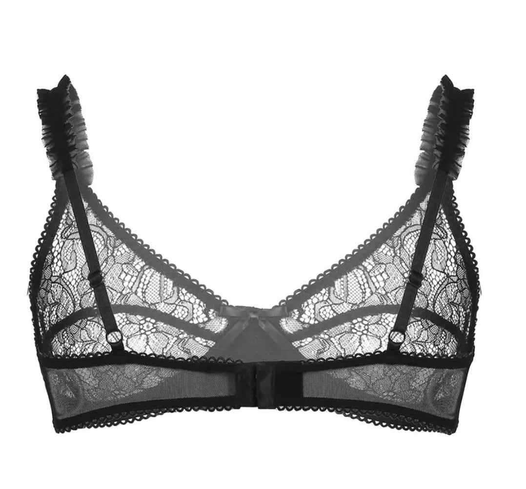 Mens Sissy Bikini Top Beach Bralette Top Soft See Through Sheer Floral Lace Lingerie Bralette Bra Tops