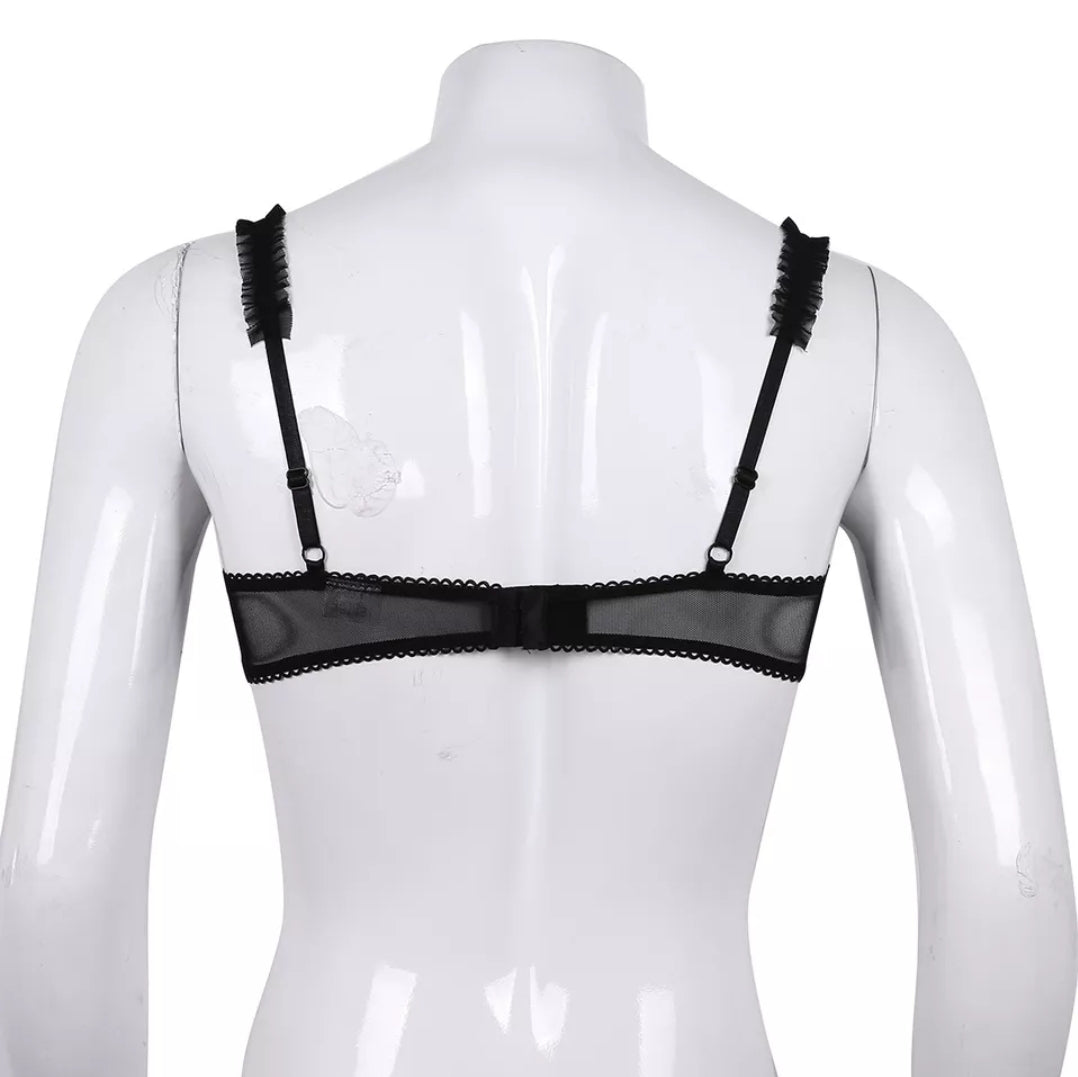 Mens Sissy Bikini Top Beach Bralette Top Soft See Through Sheer Floral Lace Lingerie Bralette Bra Tops