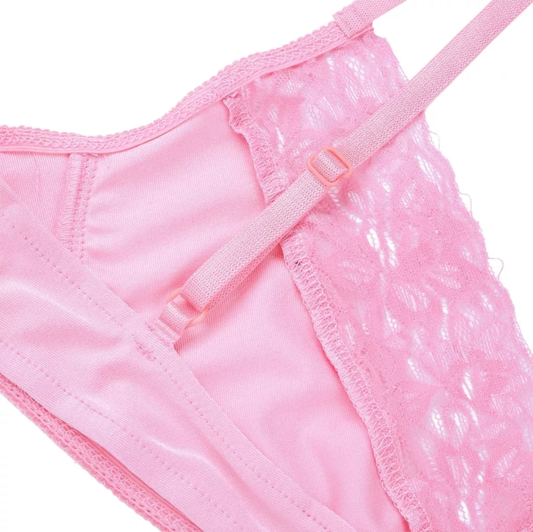 Mens Sissy Lingerie Bralette Smooth Fabric Lace Bras Bikini Top Wire-free Bra Top with Adjustable Shoulder Straps