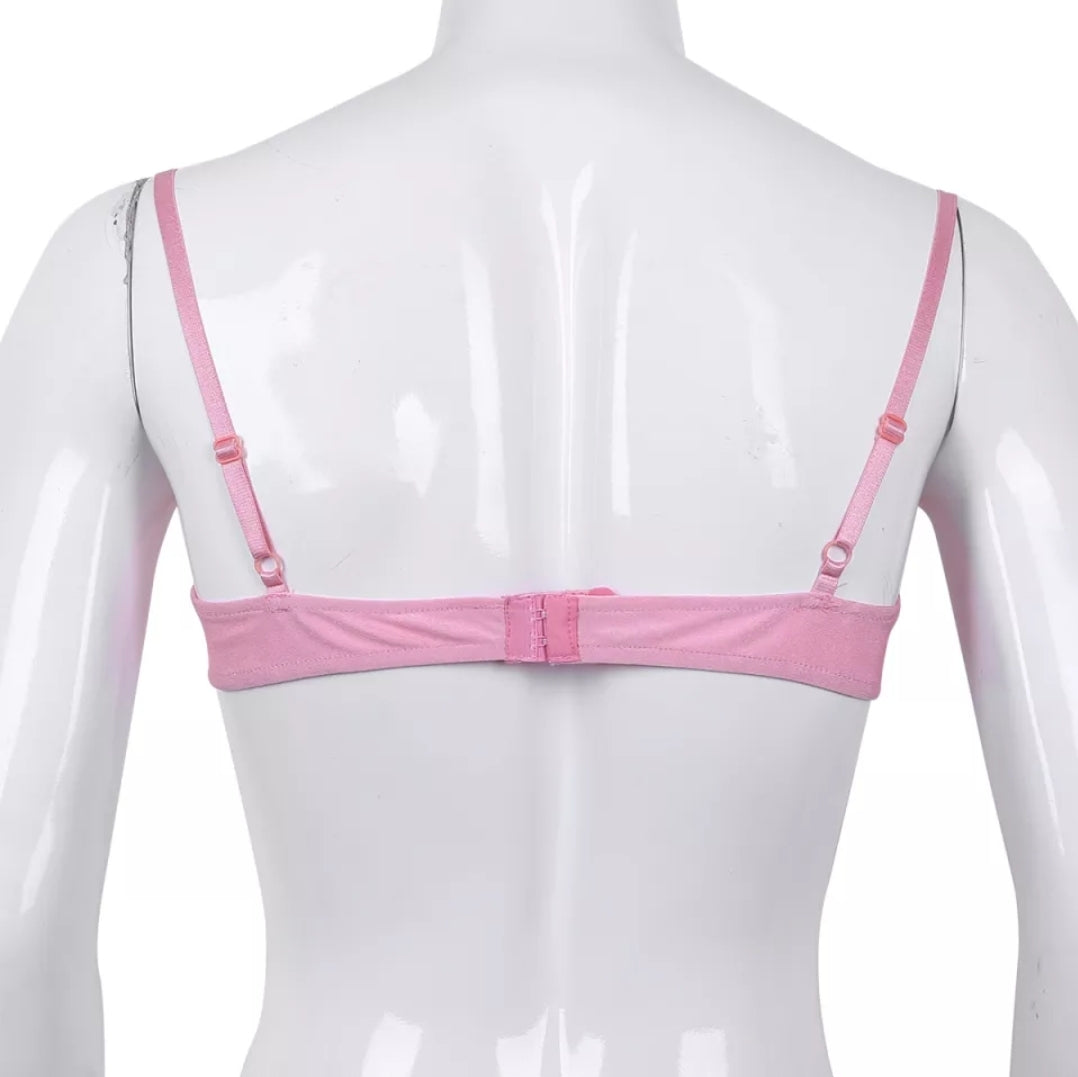 Mens Sissy Lingerie Bralette Smooth Fabric Lace Bras Bikini Top Wire-free Bra Top with Adjustable Shoulder Straps
