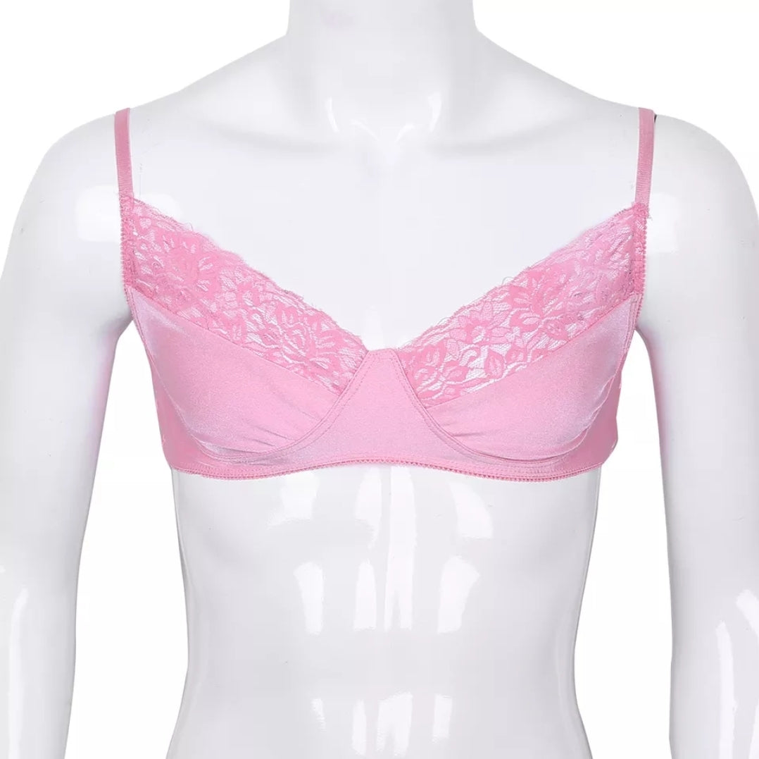 Mens Sissy Lingerie Bralette Smooth Fabric Lace Bras Bikini Top Wire-free Bra Top with Adjustable Shoulder Straps