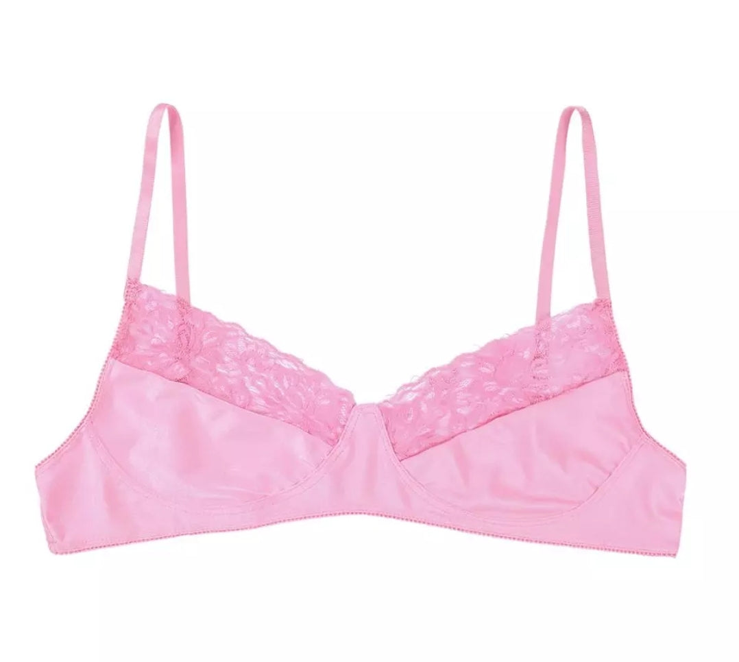 Mens Sissy Lingerie Bralette Smooth Fabric Lace Bras Bikini Top Wire-free Bra Top with Adjustable Shoulder Straps