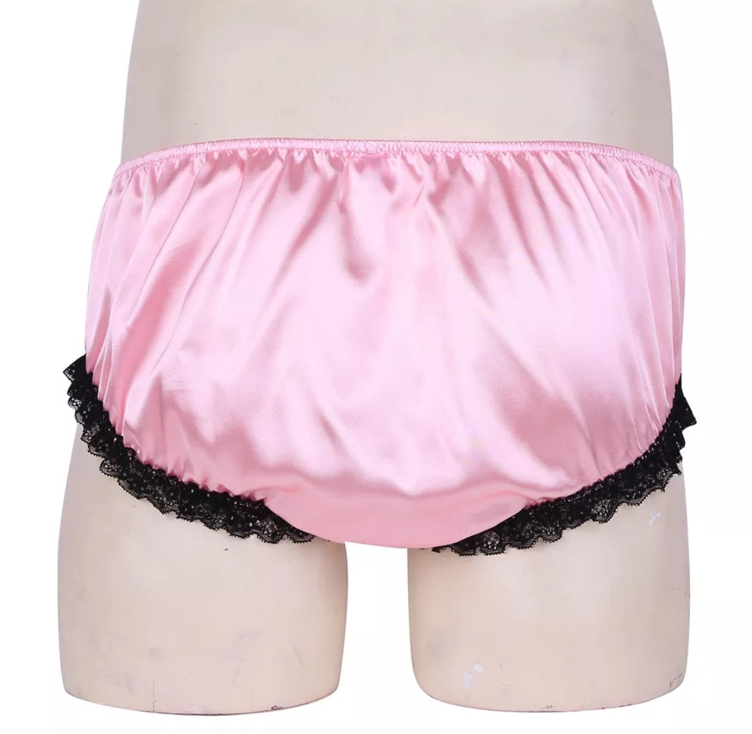 Sissy Mens Shiny Soft Ruffled Floral Lace Satin Lingerie Low Rise Panties Stretchy Bikini Briefs Underwear Sexy Male Underpants