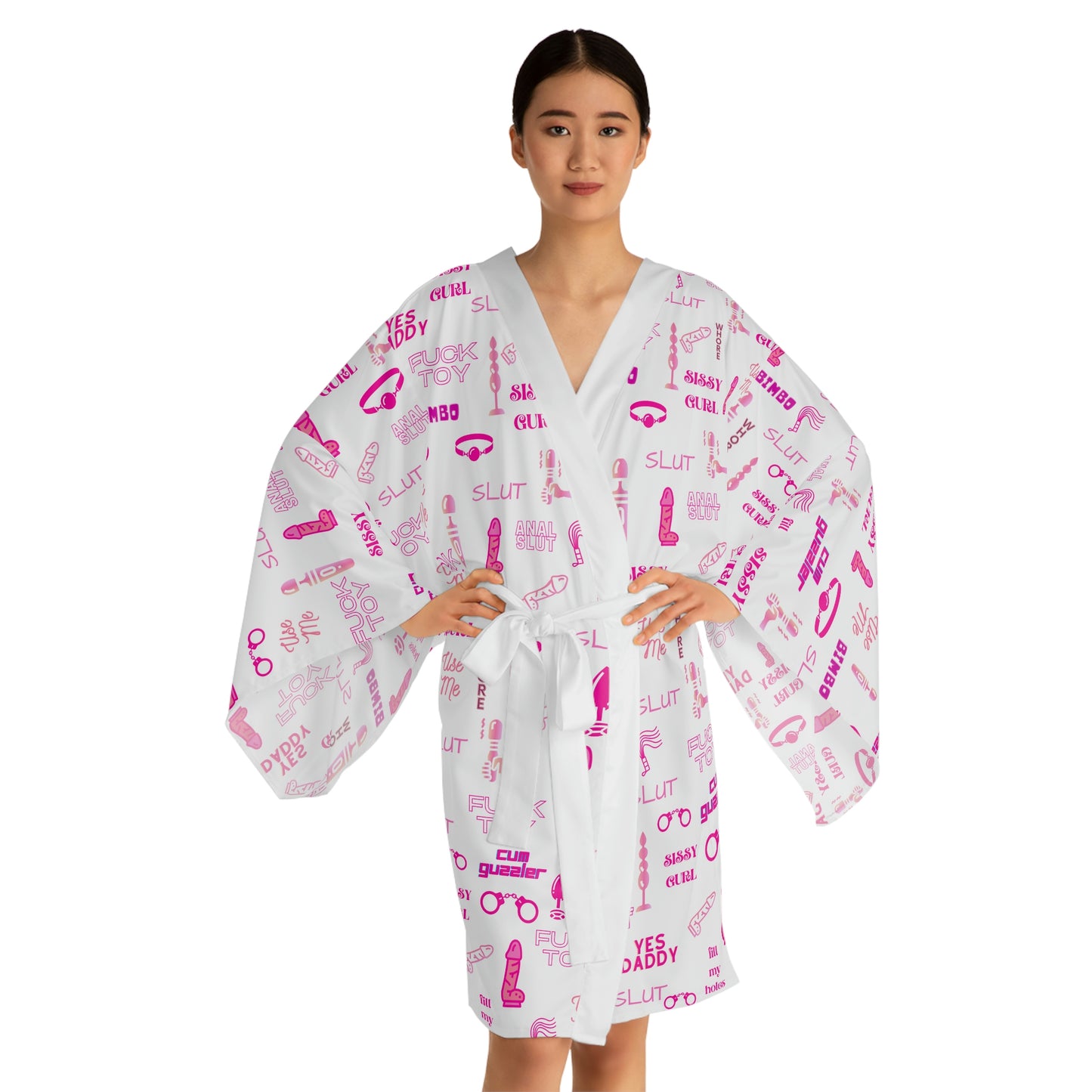 Sissy humiliation print Long Sleeve Kimono Robe