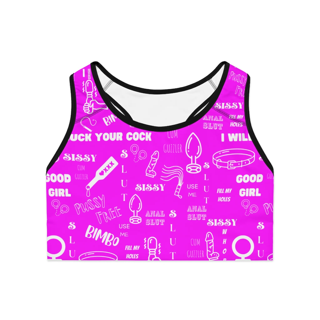 Sissy Print T shirt Sports Bra (AOP). Feminization. Sissification. Sisst clothing. Sissy Crop top