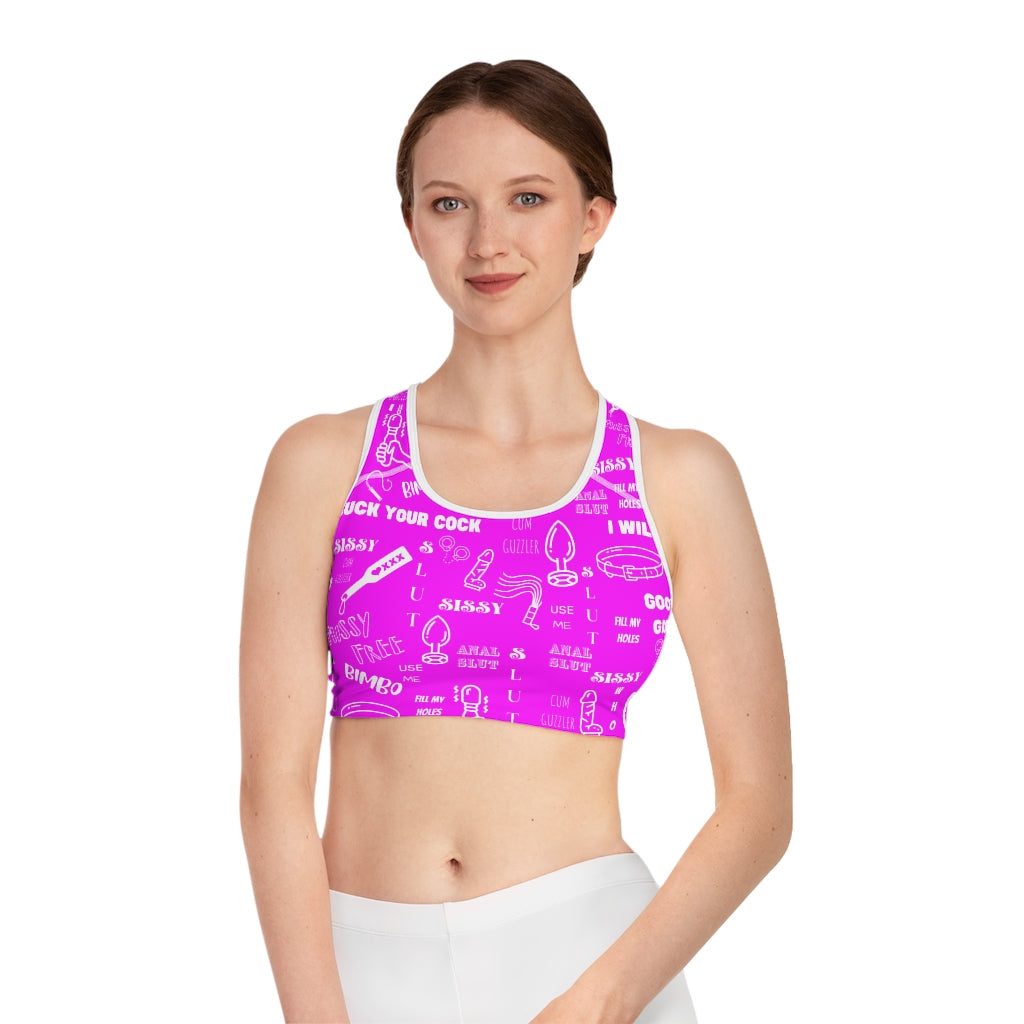 Sissy Print T shirt Sports Bra (AOP). Feminization. Sissification. Sisst clothing. Sissy Crop top