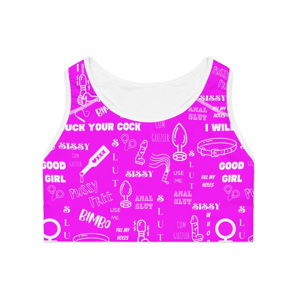 Sissy Print T shirt Sports Bra (AOP). Feminization. Sissification. Sisst clothing. Sissy Crop top