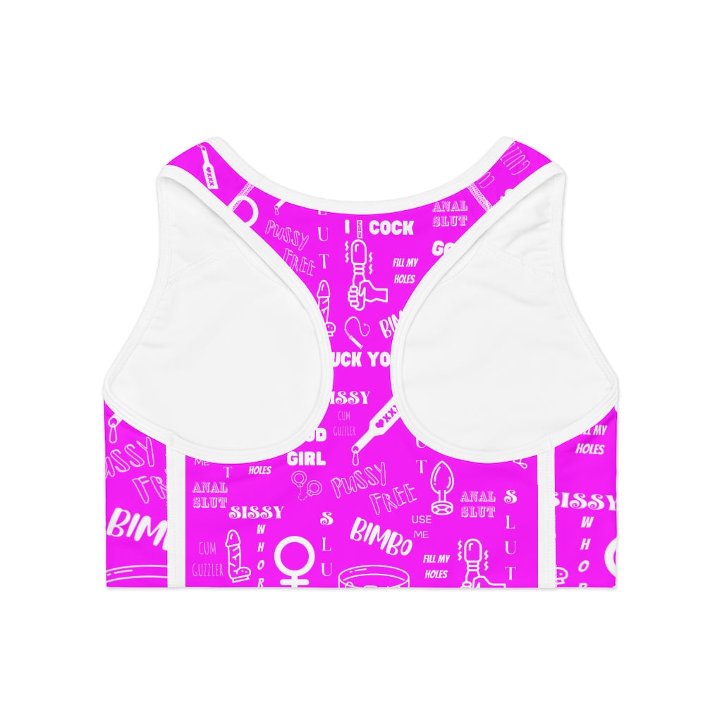 Sissy Print T shirt Sports Bra (AOP). Feminization. Sissification. Sisst clothing. Sissy Crop top