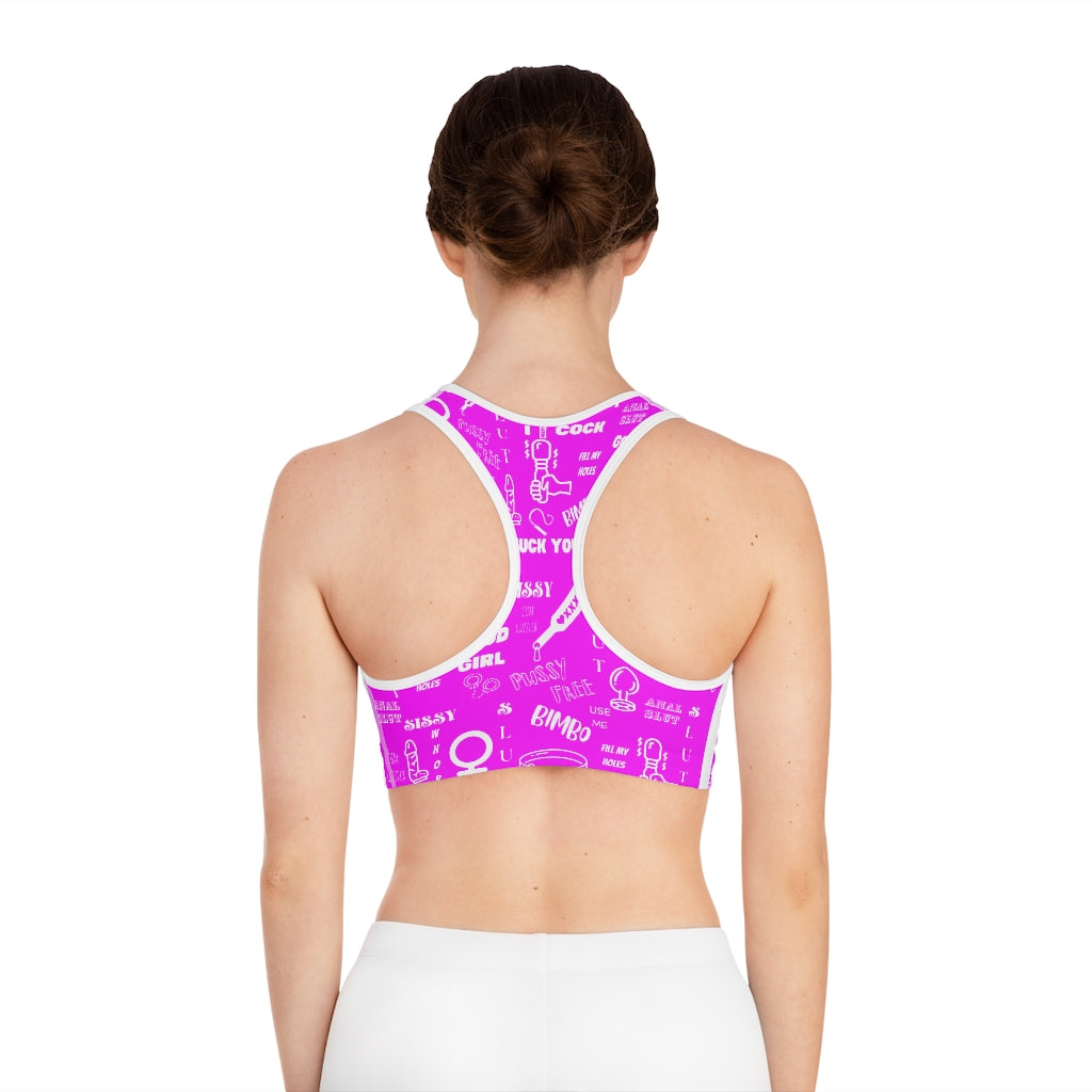 Sissy Print T shirt Sports Bra (AOP). Feminization. Sissification. Sisst clothing. Sissy Crop top