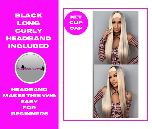 Blonde long wig. Headband attached for comfort and easy styling