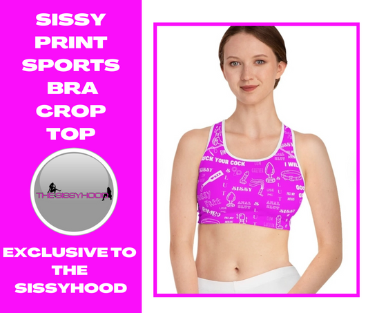 Sissy Print T shirt Sports Bra (AOP). Feminization. Sissification. Sisst clothing. Sissy Crop top