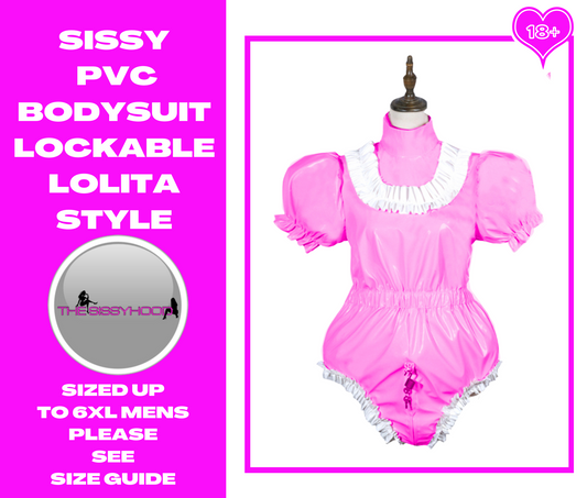 Sissy Bodysuit Shiny PVC Lolita Puff Short Sleeve Maid Cosplay Costume Vinyl Maid Dress Lockable Gothic Jumpsiut Plus Size 7XL