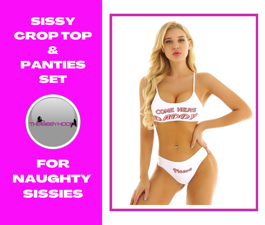 Yes Daddy please Printed Mini Camisole Bra Crop Tops with Briefs Underwear Set