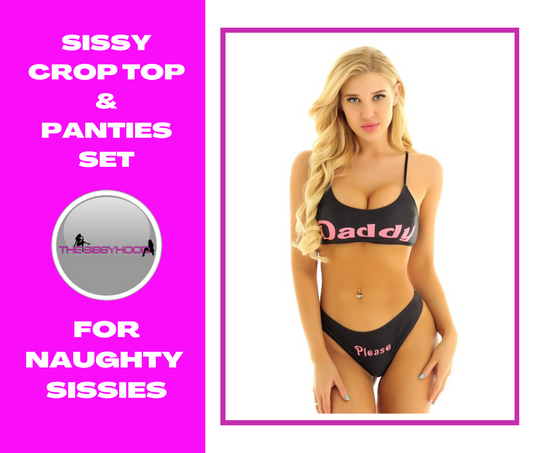 Womens Adjustable Shoulder Straps Yes Daddy Printed Mini Camisole Bra Crop Tops with Briefs Underwear Set Anime Cosplay Costumes Bikini Swimwear