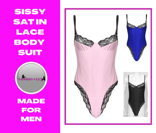 Men Lace Trimming Bodycon Bodysuit Sissy Spaghetti Strap Sleeveless Unlined Wireless Bra Lingerie Teddies Catsuit