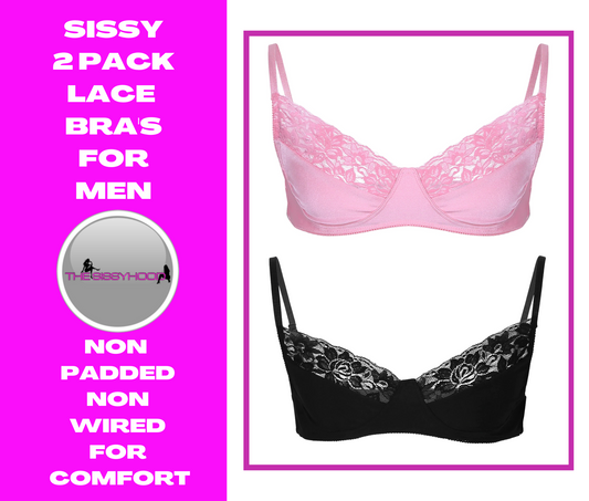 Mens Sissy Lingerie Bralette Smooth Fabric Lace Bras Bikini Top Wire-free Bra Top with Adjustable Shoulder Straps