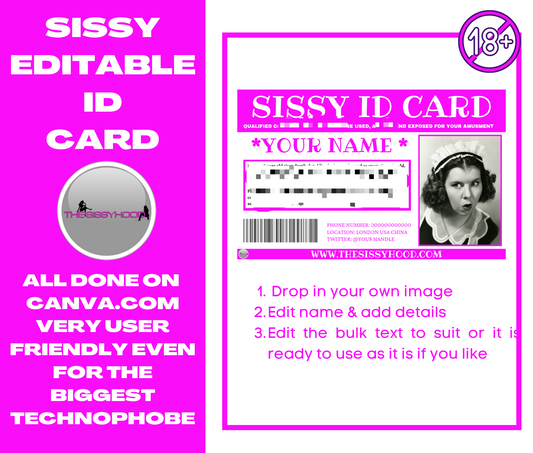 Sissy ID card. Humiliation tasks for submissive training. Sissy task. Sissy training. Femdom. Submissive game. Femdom tasks