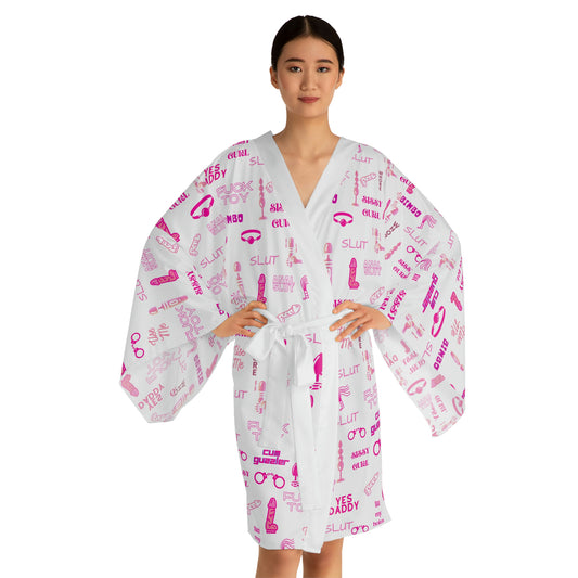 Sissy humiliation print Long Sleeve Kimono Robe